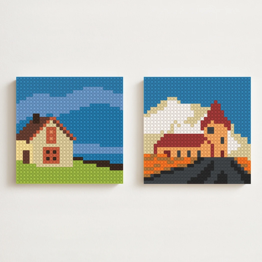 

Pixel Art Painting Building Blocks Set Mosaic DIY Bricks Landscape Scenery Series Poster Print Art Home Wall Decor