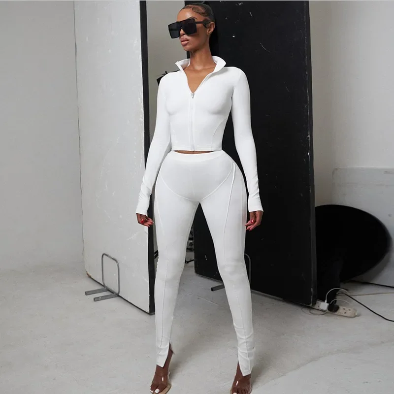 

XIZOU Fashion Women's Set Long Sleeve Zipper Jackets and Jogger Flare Pants Suits Two 2 Piece Sets Outfit Sporty Tracksuits