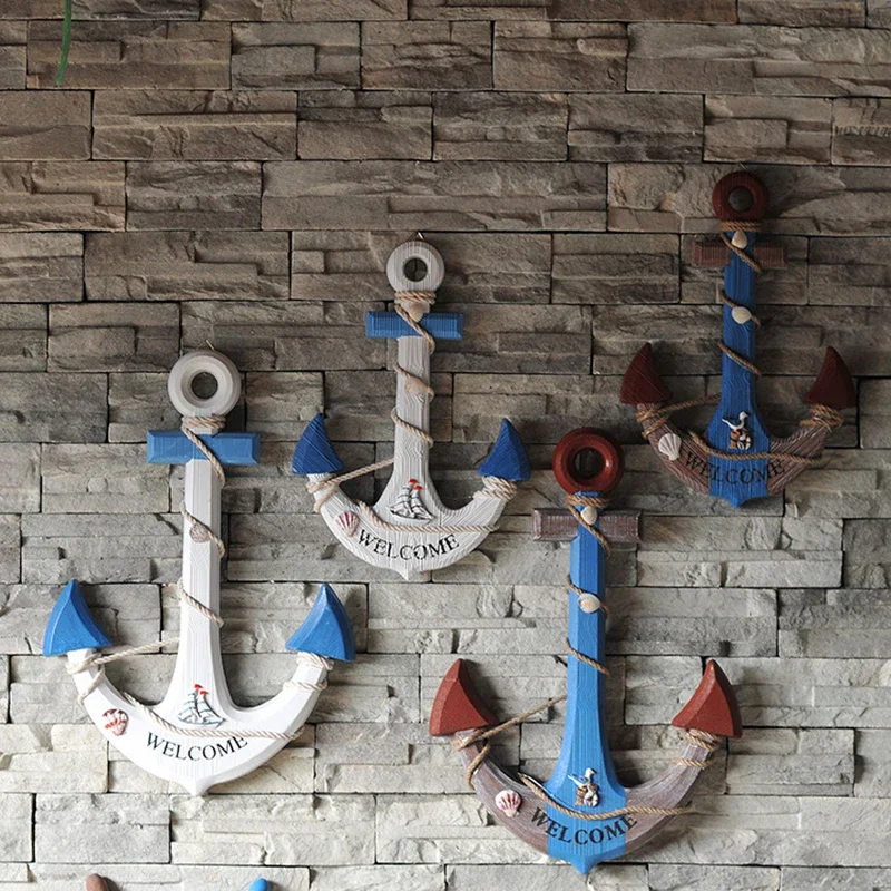 46cm Anchor Mediterranean Style Decorative Boat Handmade Wooden Children\'s Room Pendant Crafts Home Decorations Accessories