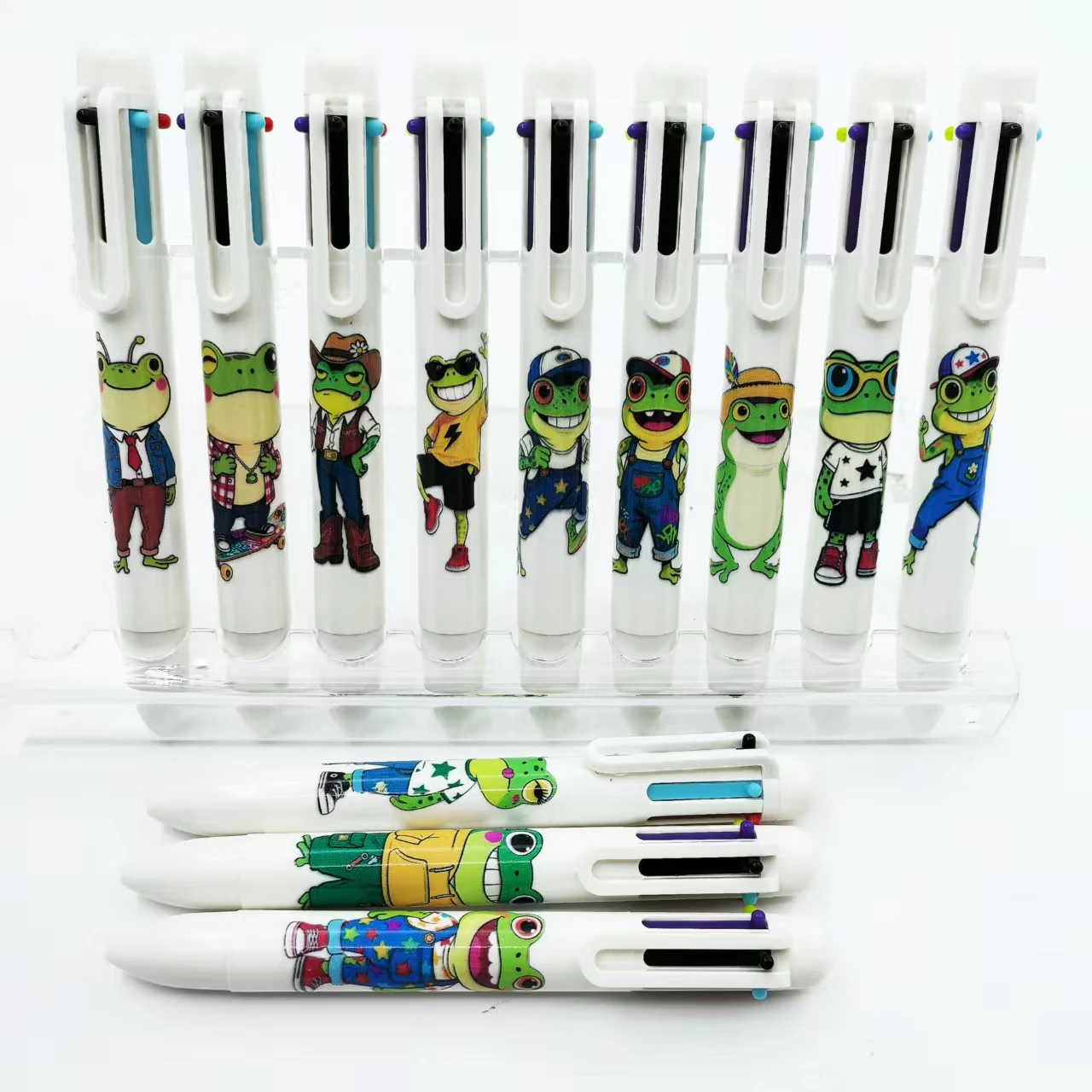 

12 sets of unique Frog-themed ballpoint pens with frog shapes, colorful six-in-one ballpoint pens, office gift pens