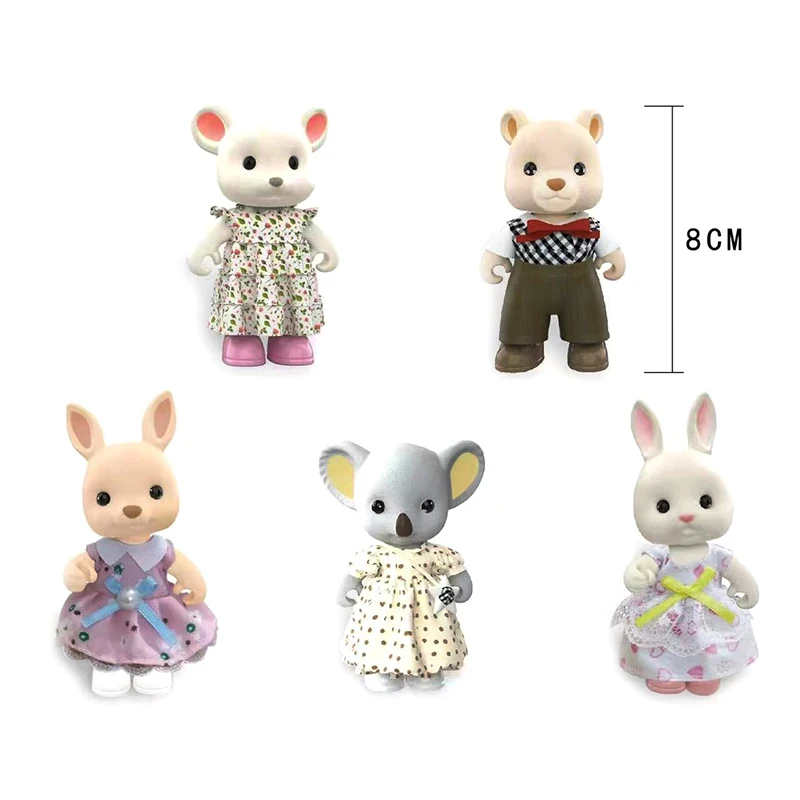 دمية صغيرة لمحاكاة الحيوانات العائلية في الغابات ، أرنب ، سنجاب ، دب ، نموذج بيت الدمية ، ألعاب المطبخ ، لعبة التظاهر ، هدية طفل