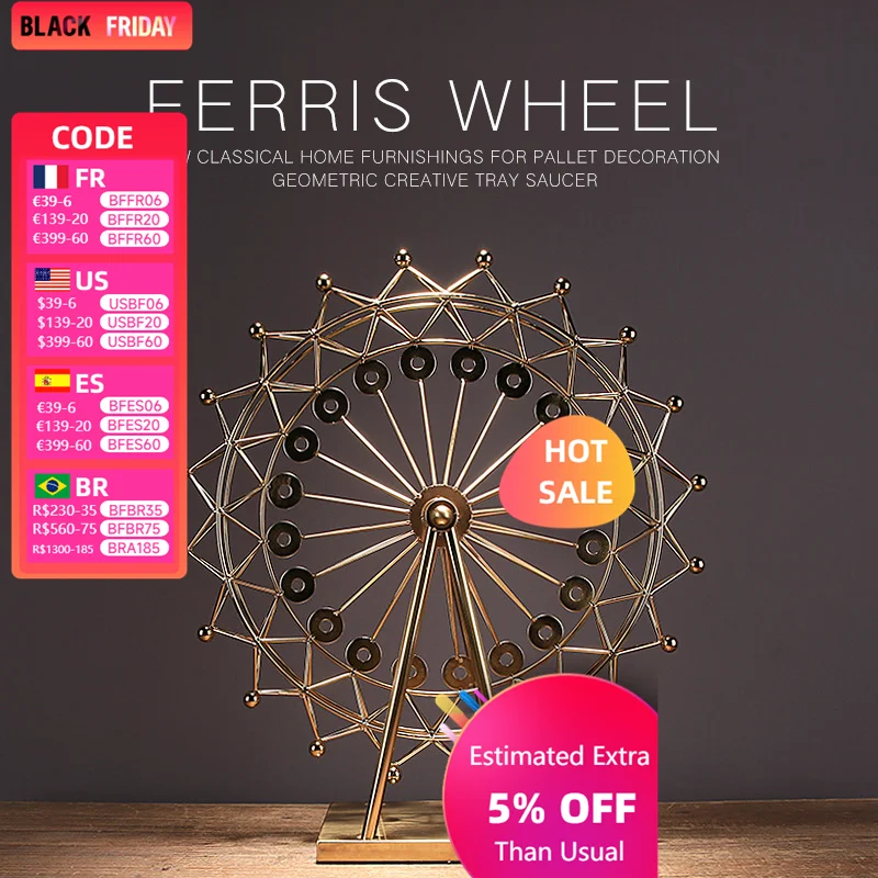 Ferris Wheel Metal Electroplating Home Decoration Ornament, Creative Wedding Prop Ornament