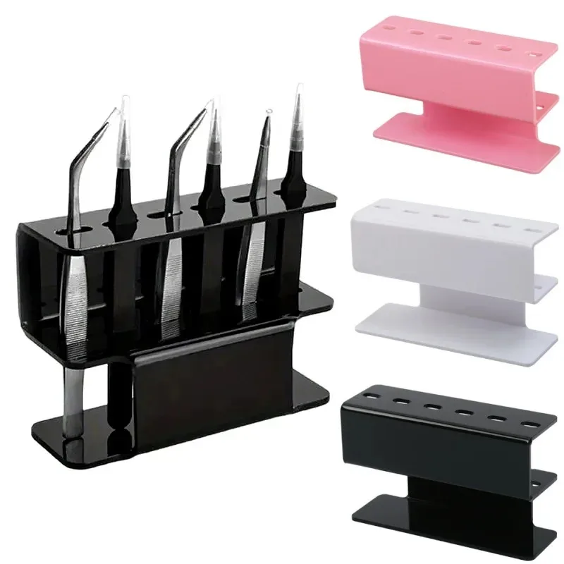 

6-Hole Acrylic Tweezer Storage Rack Professional Eyelash Extension Display Stand Space Saving Tweezers Organizer Makeup Tools