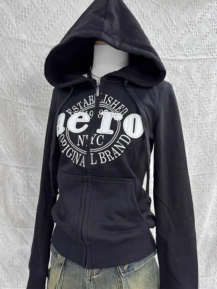 Sudadera con capucha para hombre y mujer, ropa de calle estilo Harajuku, con estampado de letras y cremallera, estilo informal y Vintage, talla grande, 2024