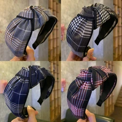 Classic Wide Plaid Stripe Knot Headbands for Women High Quality Fabric Korea Hair Hoop Hairband Girls Knotted Hair Accessories