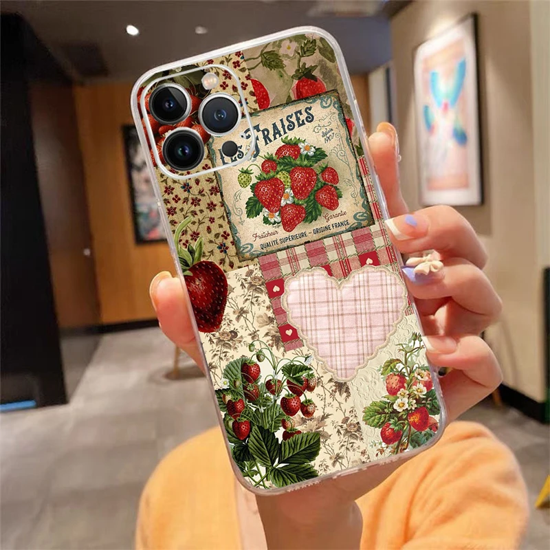 

Phone Case Carcasa Funda For iPhone 17 Pro Max Air 16 15 14 13 Pro Max 15 16 Pro 15Plus Strawberry Fruit Case