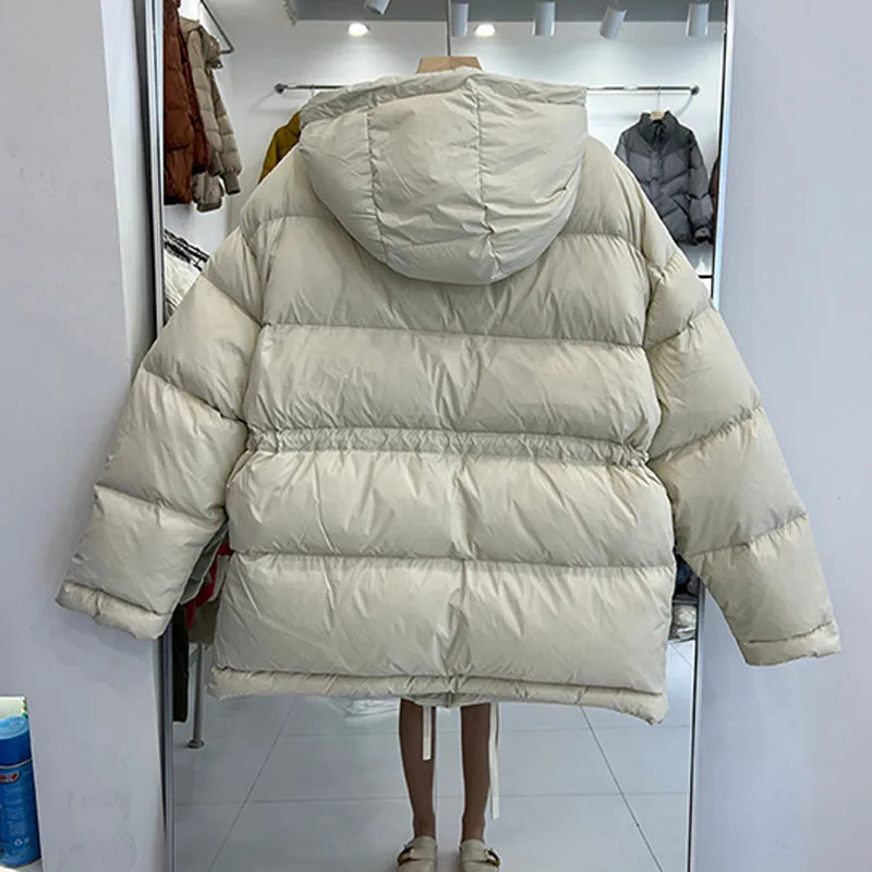 Imagem -02 - Cabolsa de Puffer Grosso de Comprimento Médio Feminino Jaqueta Quente com Cadarço Cinched Curto Coreano Inverno 2023