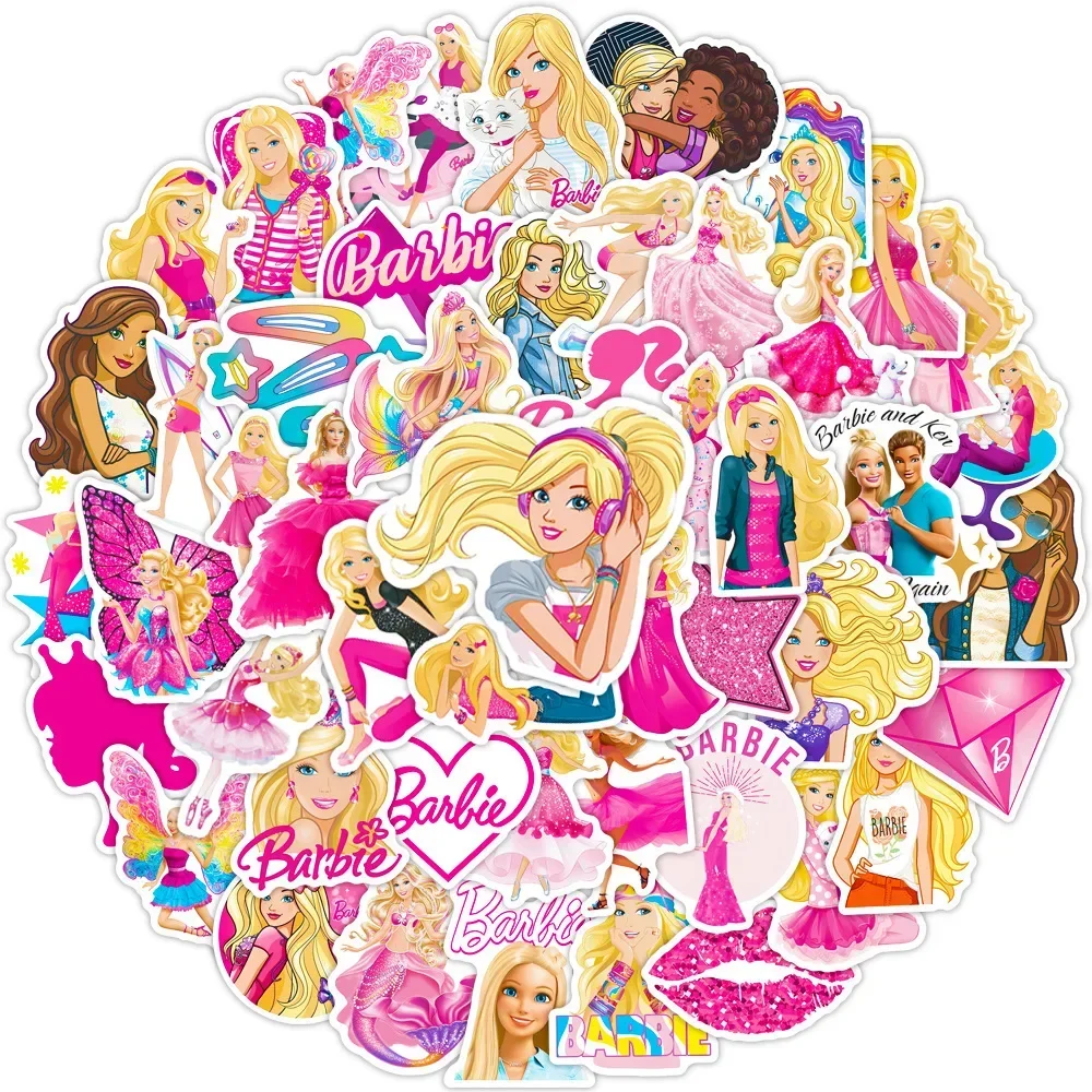 50PCS Cartoon Anime Barbie Princess Stickers DIY for Scrapbooking Laptop Notebook Phone Case Waterproof Sticker Girl Decor