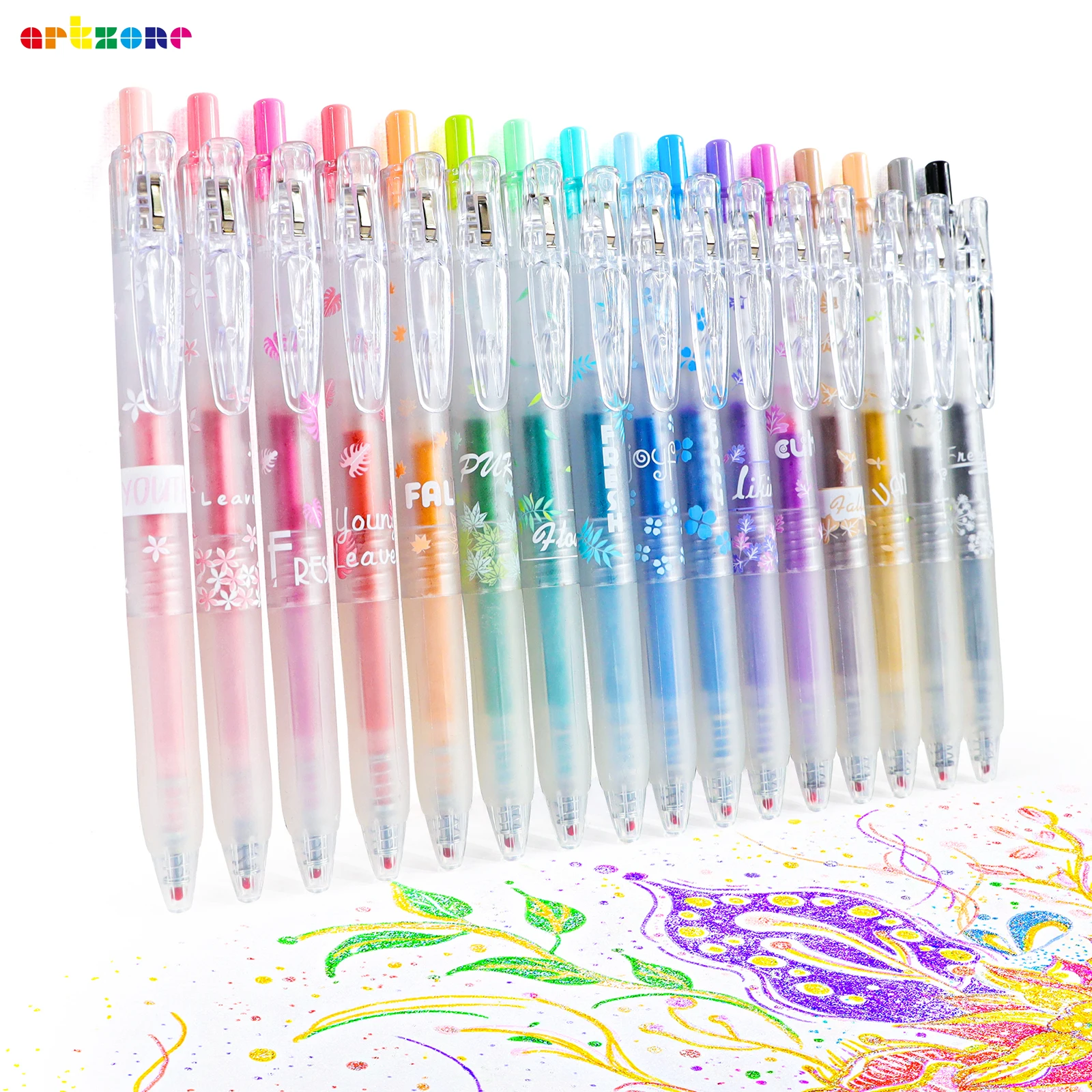 Glitter Gel Pens 16 Assorted Pastel Color 0.7mm Retractable Colored Sparkle Glitter Pen Set for Adults Kids Journaling Coloring