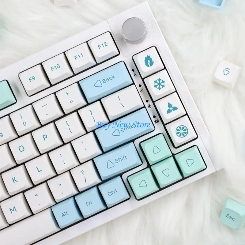 

20CE 137 PBT Keycaps Heat Sublimated Ice Crystal Mint Theme with XDA Height Enhances Comfort Typing