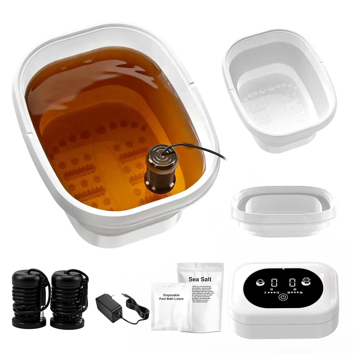 

Ионная ванна для детоксикации стоп с 2 электродами, 80 электродными накладками, морской солью, складная ванна для домашнего спа