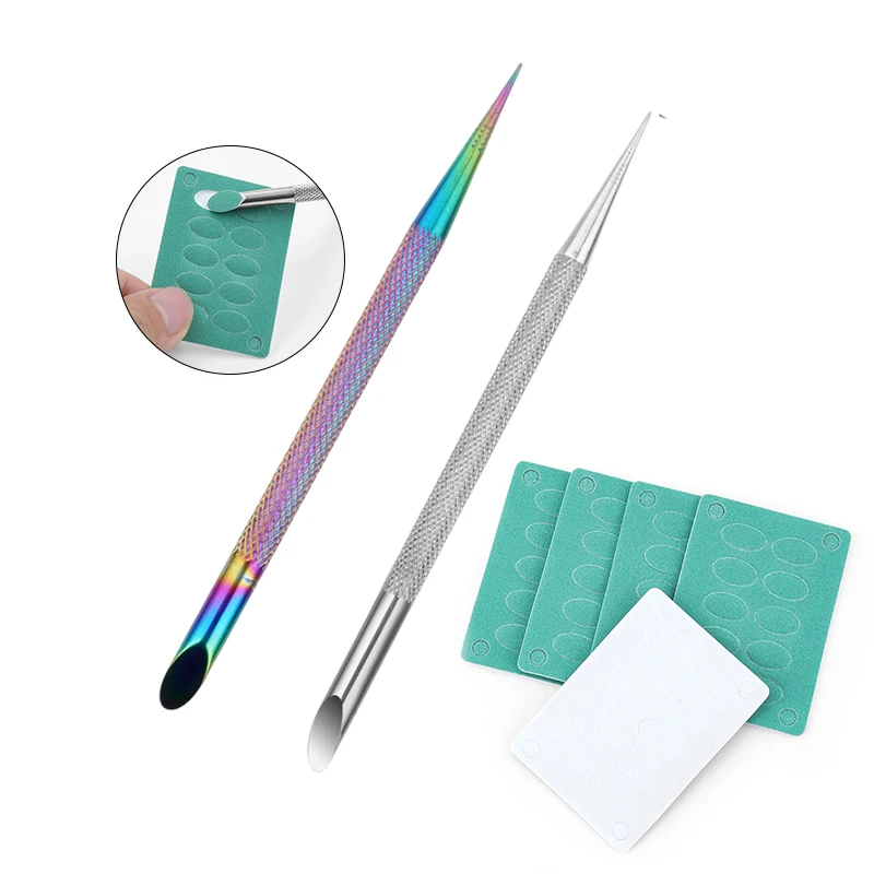 1 pcs Cuticle Pusher Front Sandpaper File Stainless Steel Cuticle Pusher Cuticle Remover Gel Fingernails Polish Peeler