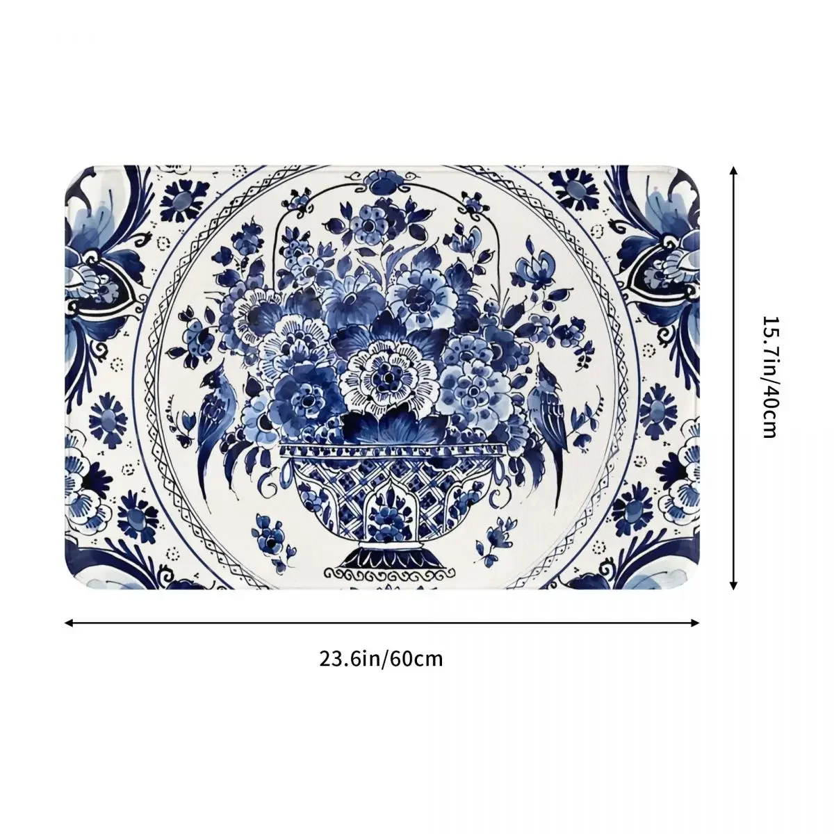 Bathroom Mat Royal Delft Blue Flower Basket Doormat Kitchen Carpet Outdoor Rug Home Decor