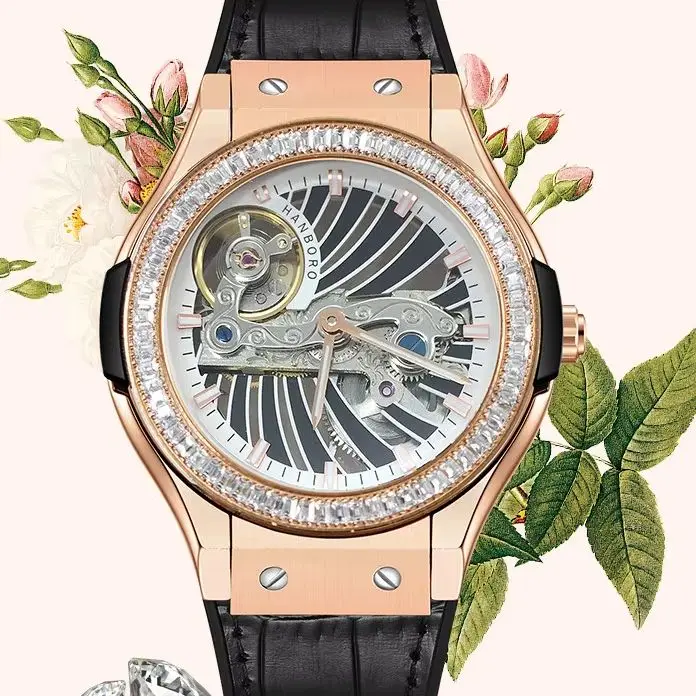 

HANBORO Men Automatic Watch 38mm Mechanical Wristwatch Sapphire Mirror Skeleton Dial Luminous