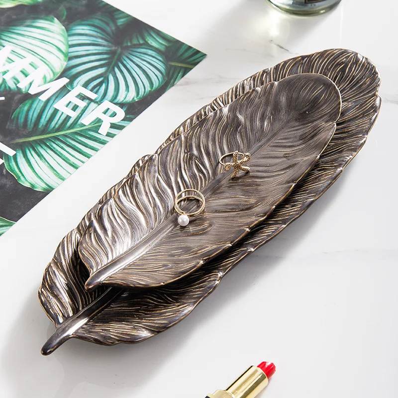 Vintage Feather Plates for Jewelry Storage, Nordic Style, Ceramics Snack Plate, Sushi Plate, Oval Platter, Home Decoration