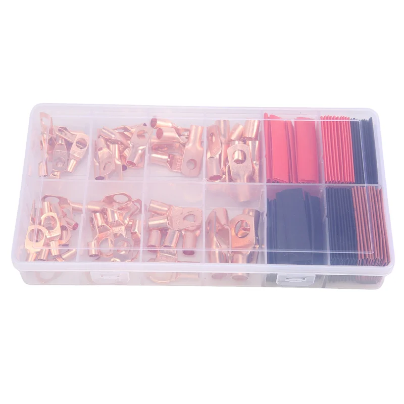 

ABJN-150Pcs Boxed Peek Terminal 70 Copper-Colored Bare Terminals Copper Nose 80 Red And Black Heat Shrinkable Tubes