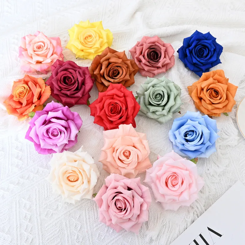 50 pçs 10cm tecido de seda artificial rosa cabeças de flores para casamento arco de parede festa decoração para casa diy chapéu acessórios