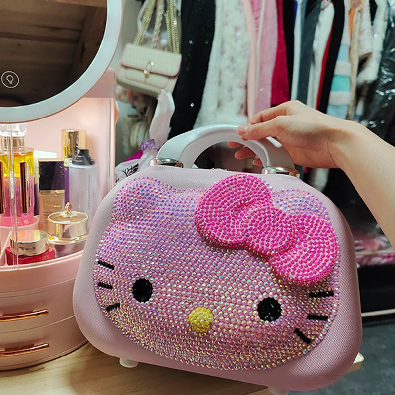 Original Hello Kitty Suitcase Cartoon Travel Cosmetic Case Large-capacity Multi-functional Simple With Lock Cute Handmade Gifts