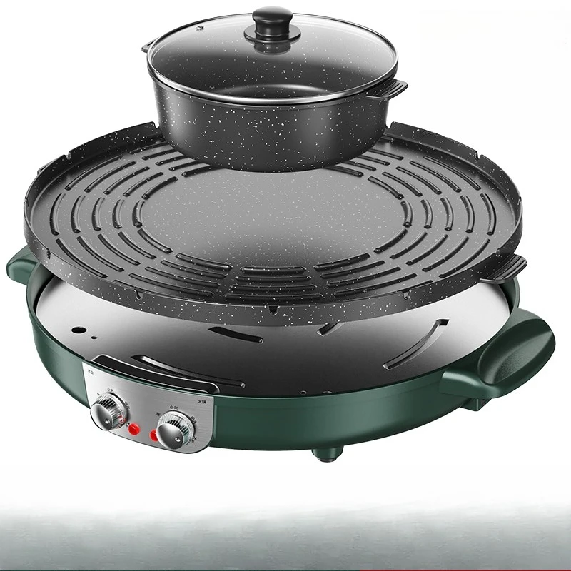 

Multifunctional hot pot pot Electric barbecue grill Integrated pot Household less smoke baking pan Rinse and grill dual-purpose