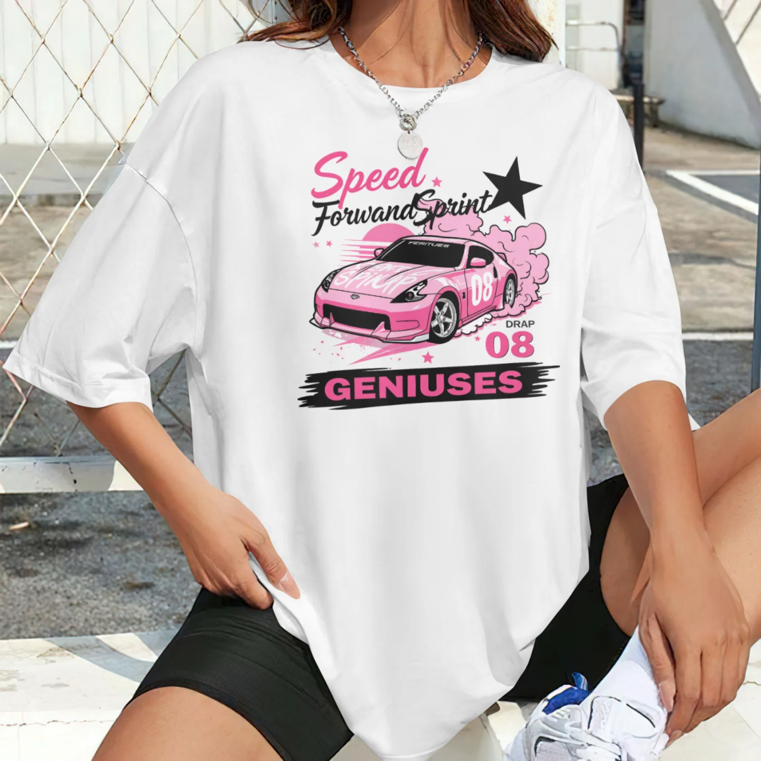 Speed Car Printed Funny T-Shirts For Women Grunge Y2K Aesthetic T Shirt Korean Fashion Ulzzang Graphic Tees Streetwear Tops