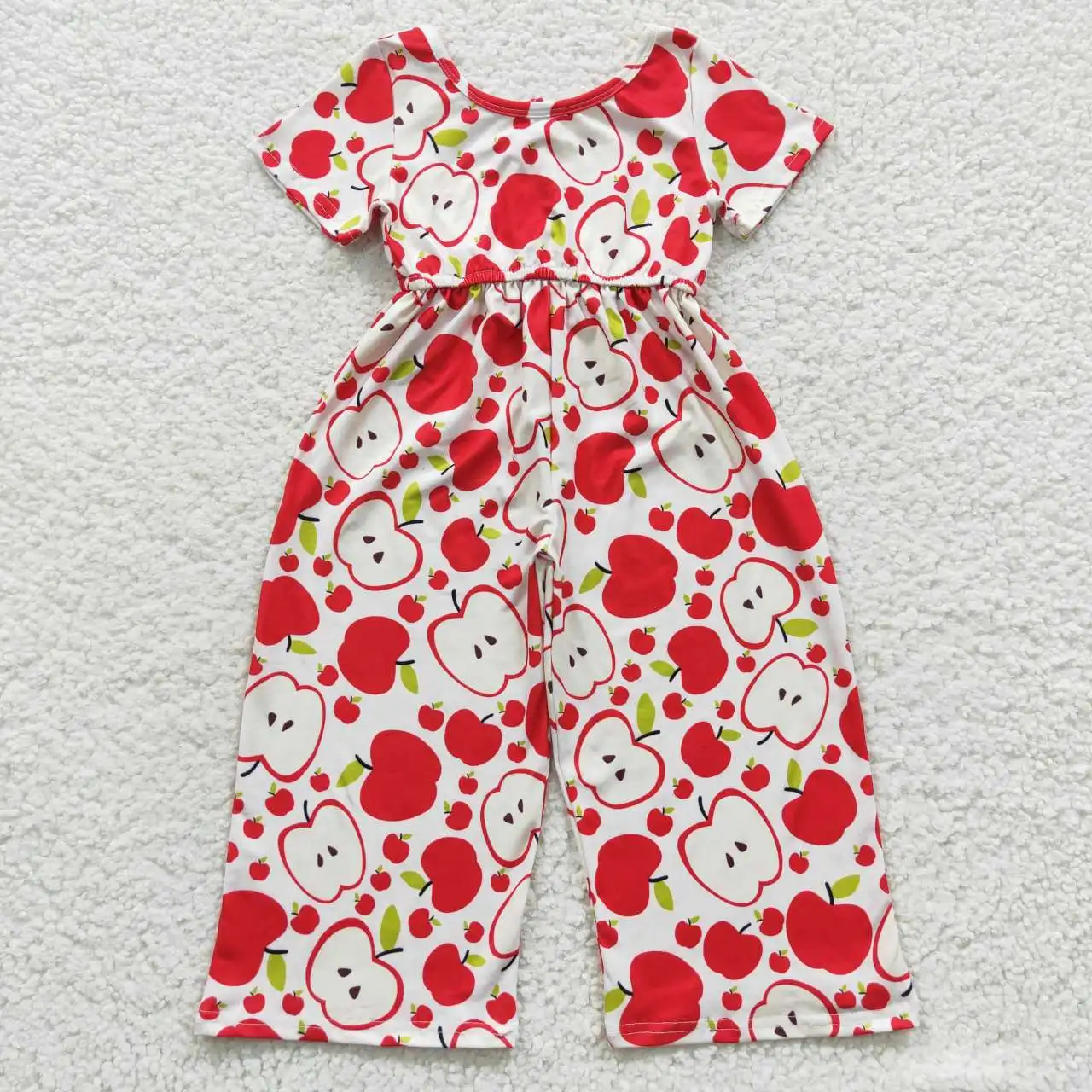 SR0393 Baby Girl Clothes Short Sleeve Apple Print Milk Silk Kids Summer Romper Toddler Back To School Items