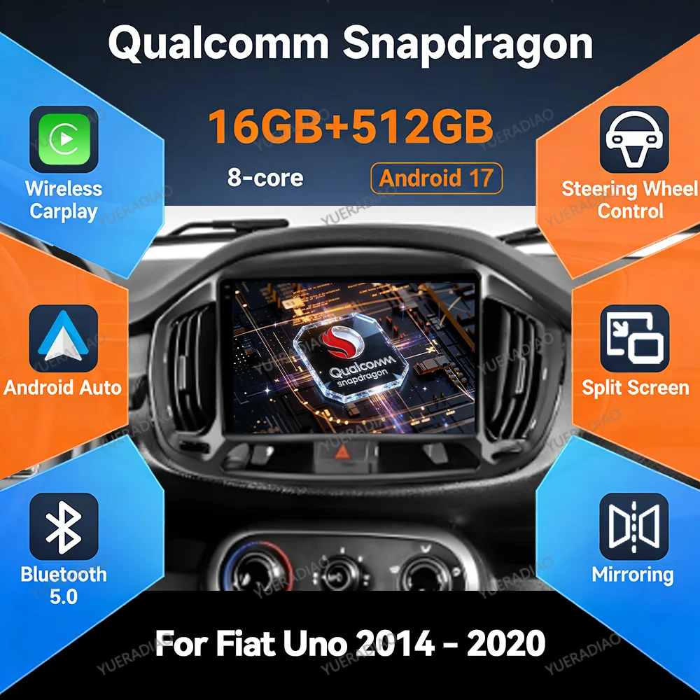 Radio para Auto Android 17 para Fiat Uno 2014 2015 2016 2017 2018 2019 2020 GPS NAVI Qualcomm BT Bluetooth, Radio FM, Autoradio 2DIN