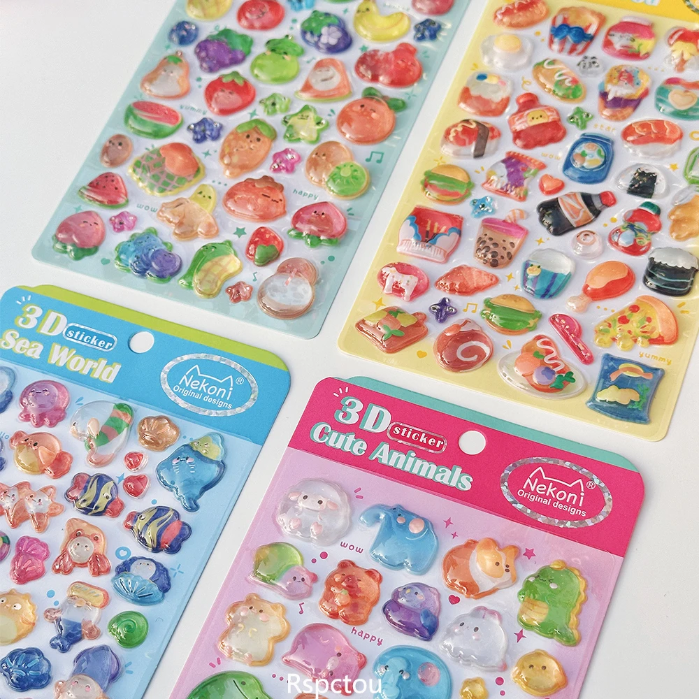 

Милые 3D-наклейки с мультяшными животными, едой и фруктами, объемные, эстетичные, креативные, ручной работы, для ноутбуков, милые декоративные стикеры