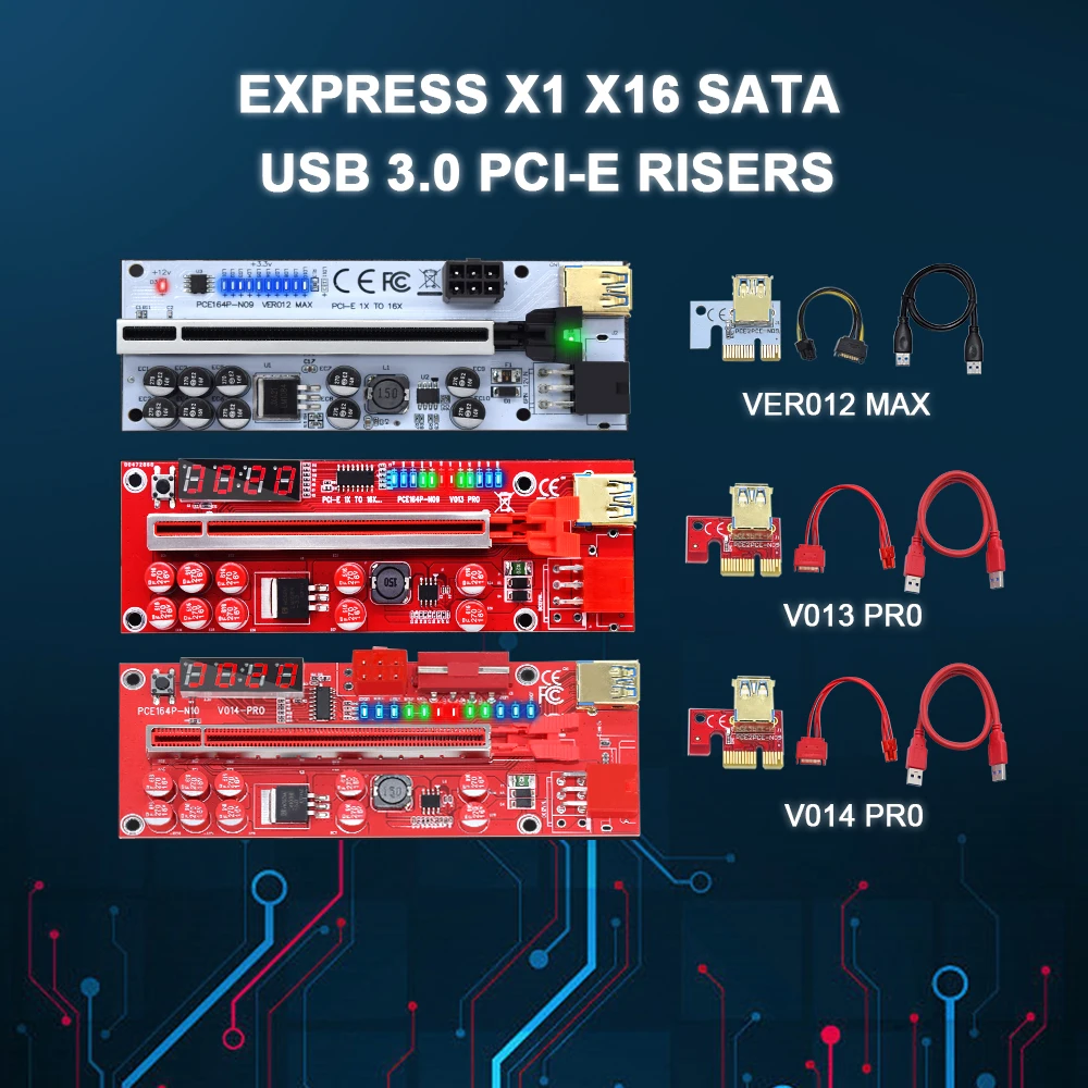 1PCS Newest USB 3.0 PCI-E Riser VER012 Max V013 PRO V014-PRO VER 003 Express 16x Extender Adapter Card