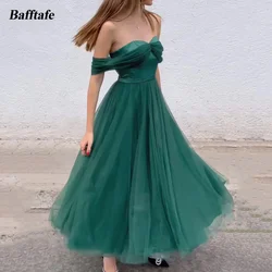 Bafftafe Simple A Line Tulle Midi Prom Dresses Off The Shoulder Customized Formal Homecoming Women Evening Dress 빅사이즈 파티드레스