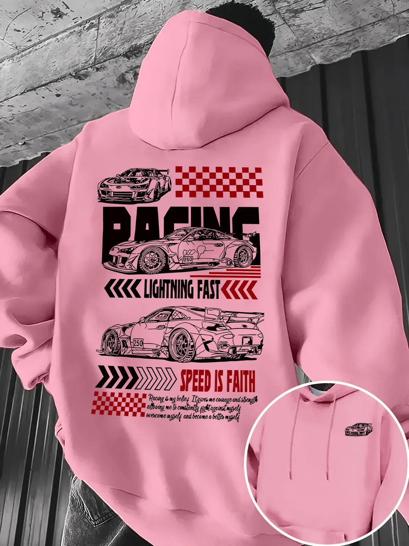 Herren JDM Racing Car Print Hoodie Herbst Winter Speed-Thema Lockerer Motor-Streetwear Kapuzenpullover Outdoor Warm und Bequem – Detail 3