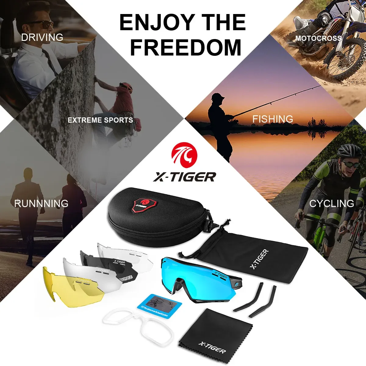 X-TIGER nuevas gafas de ciclismo MTB gafas de protección para bicicleta correr deportes de pesca hombres mujeres 5 lentes gafas de sol polarizadas para bicicleta