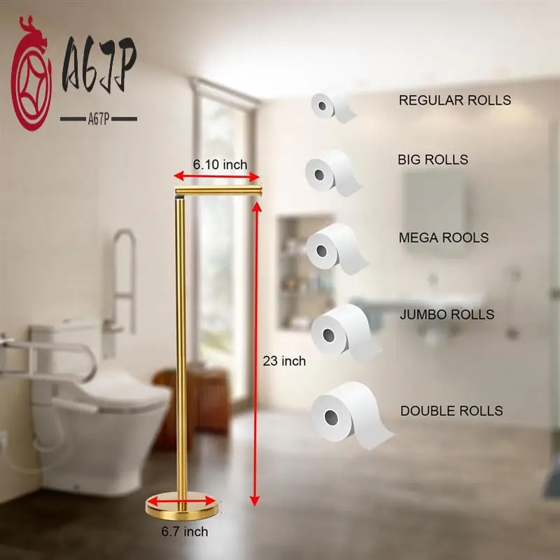 

A67P-Toilet Paper Holder Stand, Large Storage Tissue Roll Holder Free Standing For Bathroom, Modern Toilet Paper Roll Holder Dur