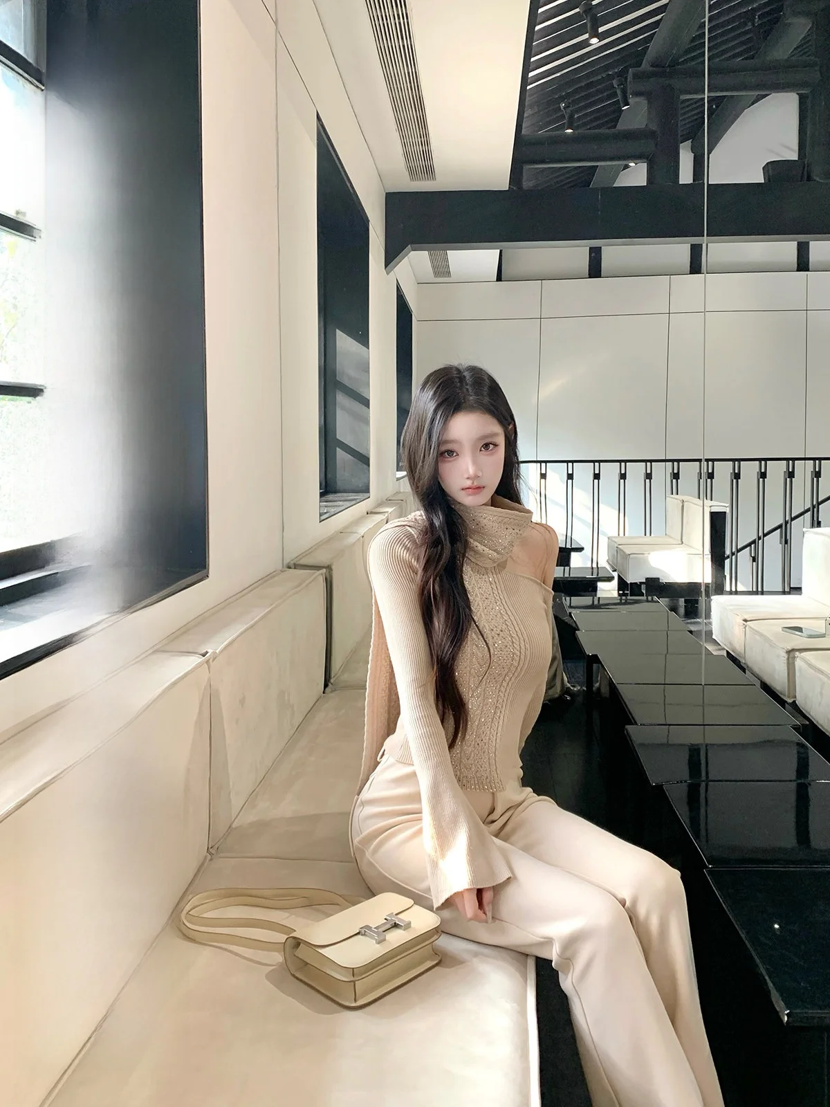 

Hotdog Spicy Long Sve Knitted Sweater oulder Baring Base Layer Outerwear for Women Winter Season Simple Sle Fit Body