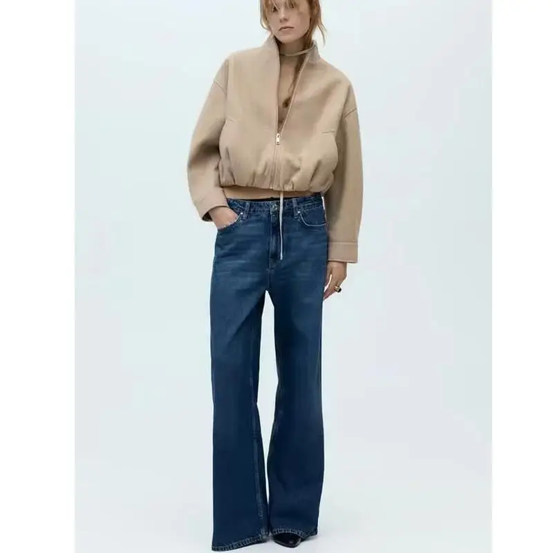 

Autumn Winter Women's Zipper Soft Pilot Jaet Stand Collar Long Sve Outerwear Casual Loose Fit ort Coat Polyester Fiber