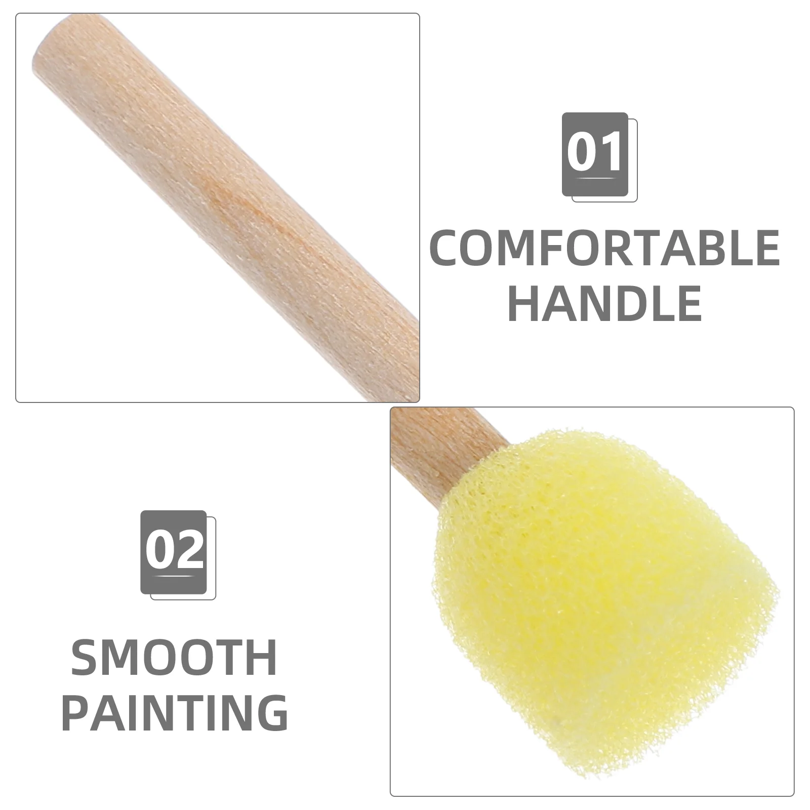 12 Pcs Foam Paint Kid Sponge Brush with Wooden Handle Round for Painting Natural Burnishing Makeup