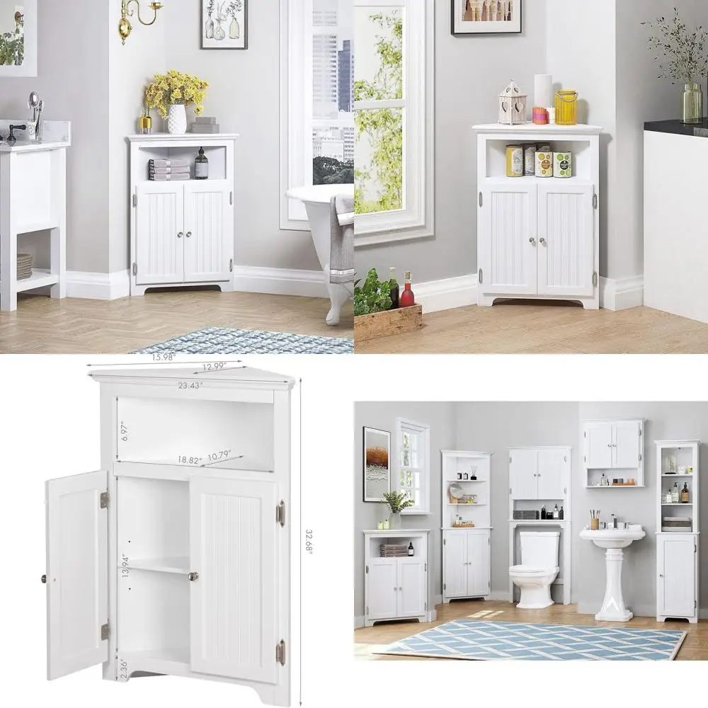 

Space-Saving Corner Cabinet with Adjustable Shelves for Bathroom, Kitchen, Living Room, White