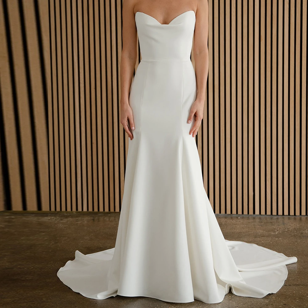 

Classic White Jersey Sweep Train Backless A-Line Wedding Dress Sweetheart Pleat Buttons Sleeveless Floor Length Bridal Gown 2024