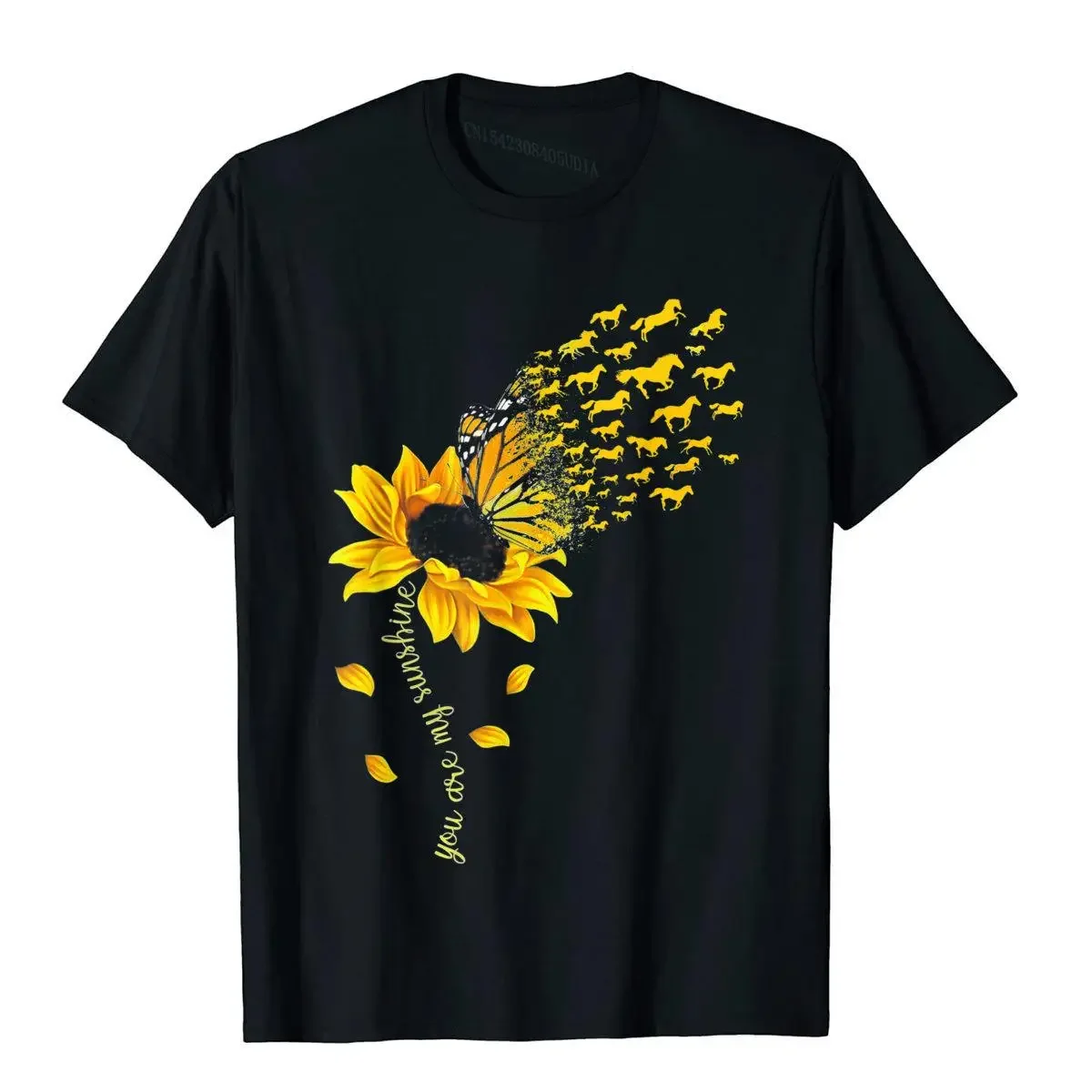 You Are My Sunshine Horse Sunflower Funny Horses Lover T-Shirt Tops Shirt Retro 3D Printed Cotton Men Top T-Shirts Casual