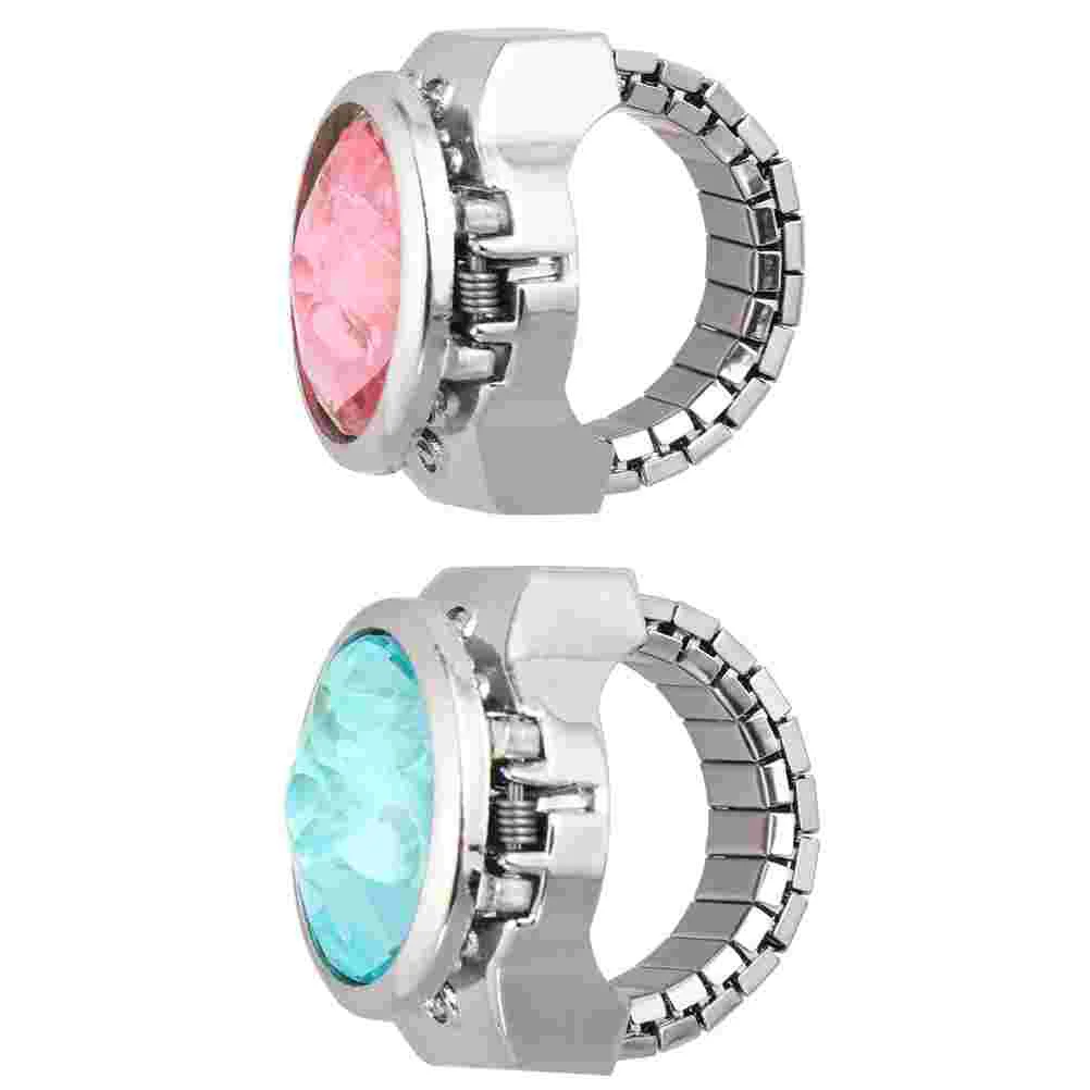 2 Pcs Ring Watch Watches Flip-up Cover Quartz Stylish Fashionable Finger Creative