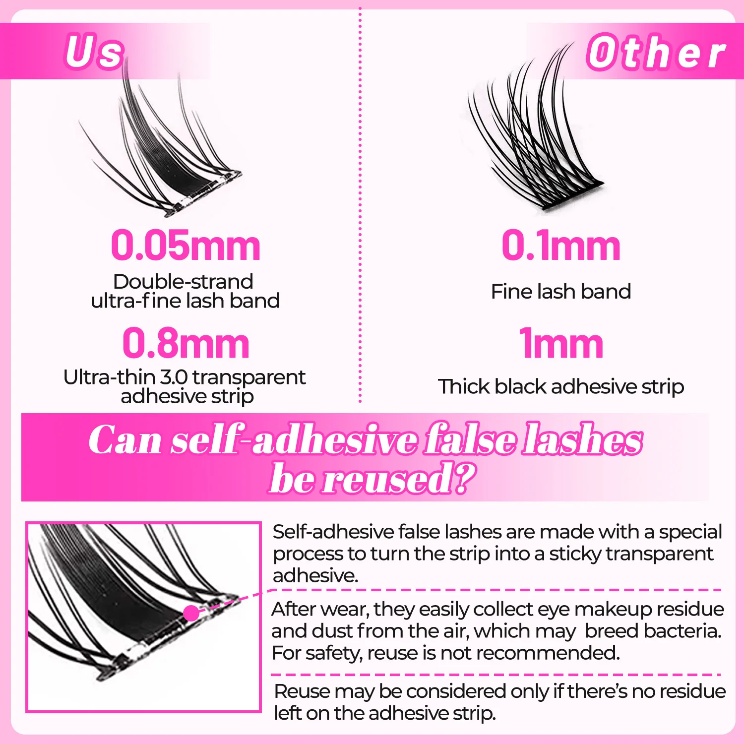 100 pezzi di ciglia finte senza colla Little Rabbit, facili da applicare, adatte ai principianti, riutilizzabili, morbide e confortevoli per il trucco quotidiano