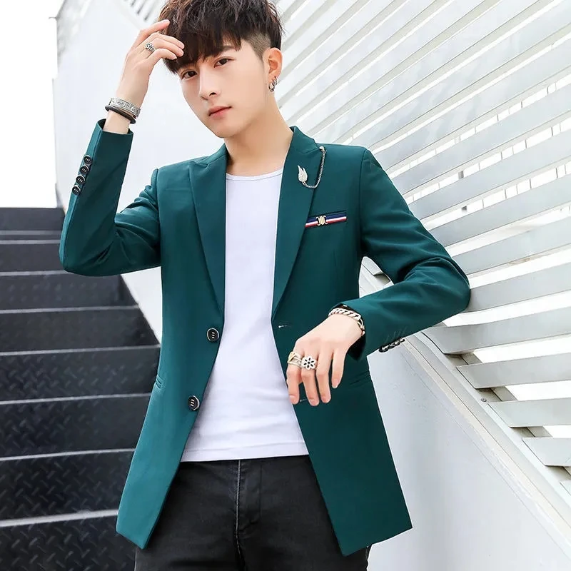 

Blazer Jacket Medium Length Casual Suits For Men 2023 Spring Autumn Fashion Slim Costumes Hommes Single Breasted Solid Tops