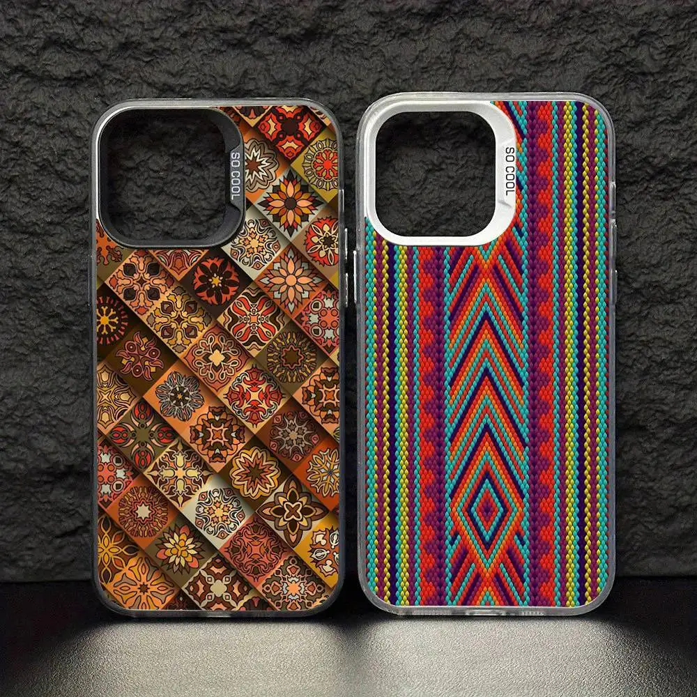 

Fashion Vintage Totem Phone Case For iPhone17,16,15,14,13,12,11 Pro Max Blcak Colorful Silver Plated Inside Phone Case