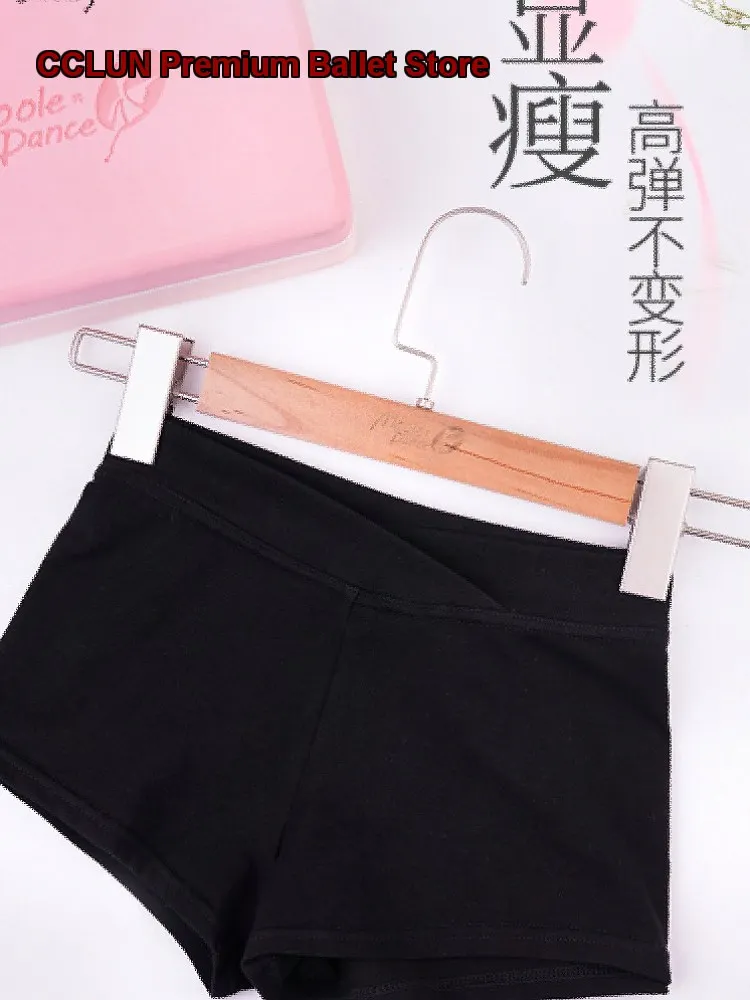 Women's Adult Black Dance Practice Pants Three-Quarter Pants Warm-Up Boxer Shorts Body Suit Pants