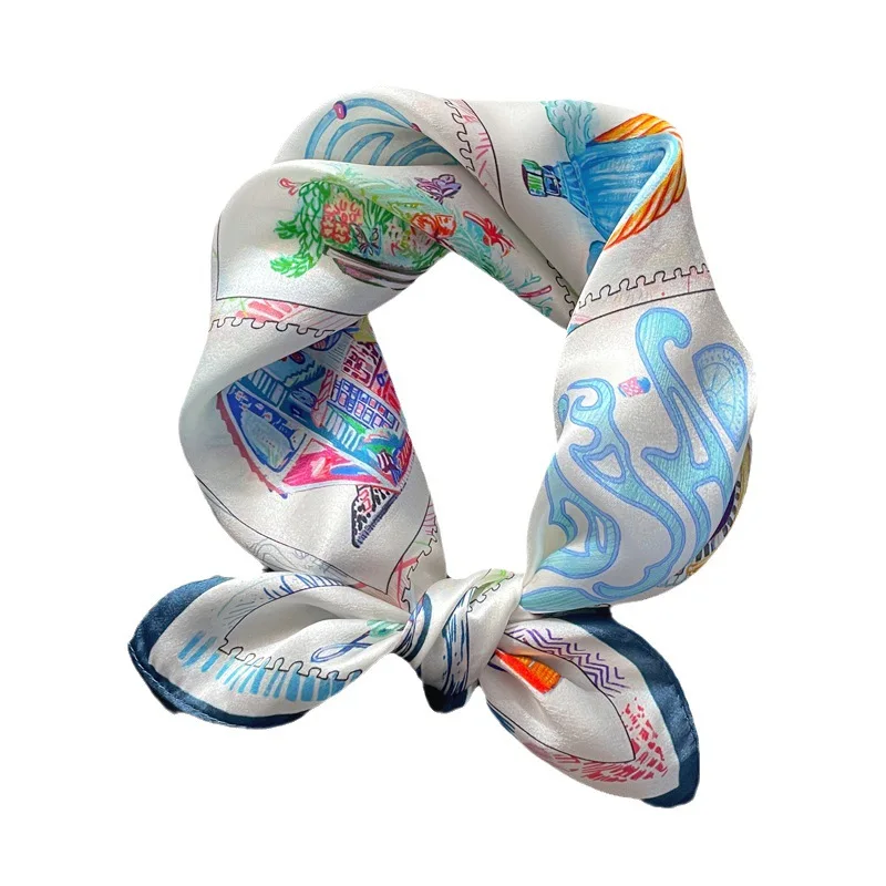 Fashion 100% Silk Satin Scarf Women Handkerchief Printed Bag Scarfs Female Square Head Bandana Small Neck Scarves For Ladies