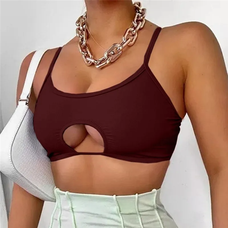 

Summer Sexy Ladies Vest Solid Color Hollow Sleeveless Square Collar Halter Crop Top Spaghetti Strap Fashion Female Vest