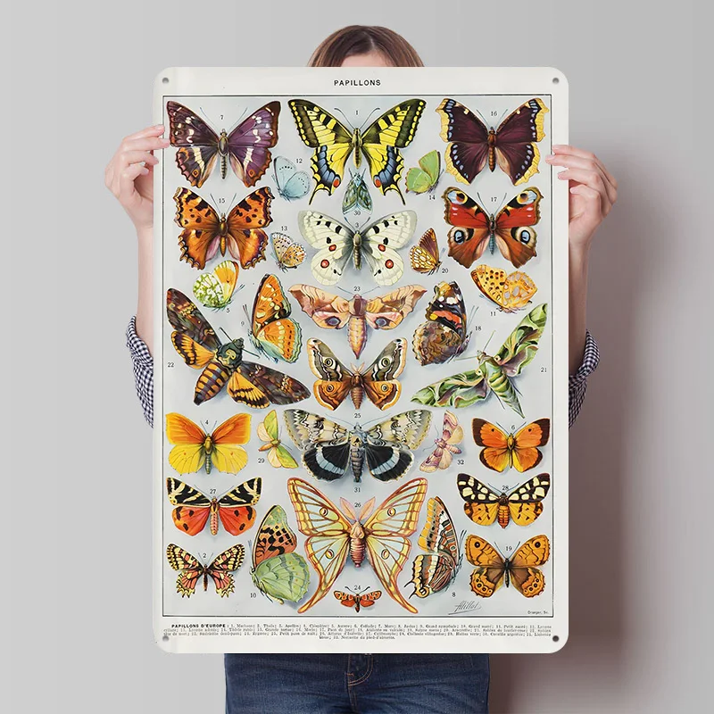 Papillons Tinplate Poster Custom Wall Art Vintage Metal Signs Retro Tin Plaque for Mancave Decoration Gaming Bathroom Decor Home