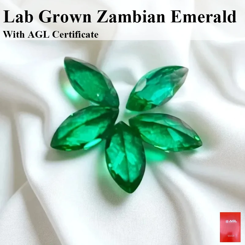 

Lab Grown Zambian Emerald- Hydrothermal, Hand-Cut, Marquise Cut, with Cracks Inclusions,With Certificate For Jewelry