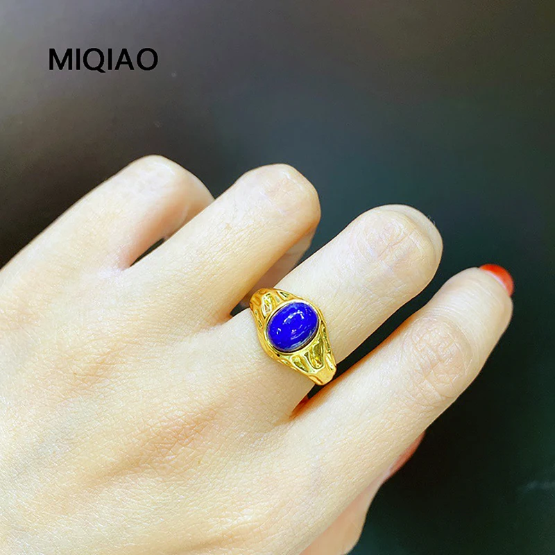 MIQIAO Natural Stone Lapis Lazuli Ring 925 Silver Adjustable Vintage Trend Ring For Women Fine Jewelry 925 Silver Gold Plated