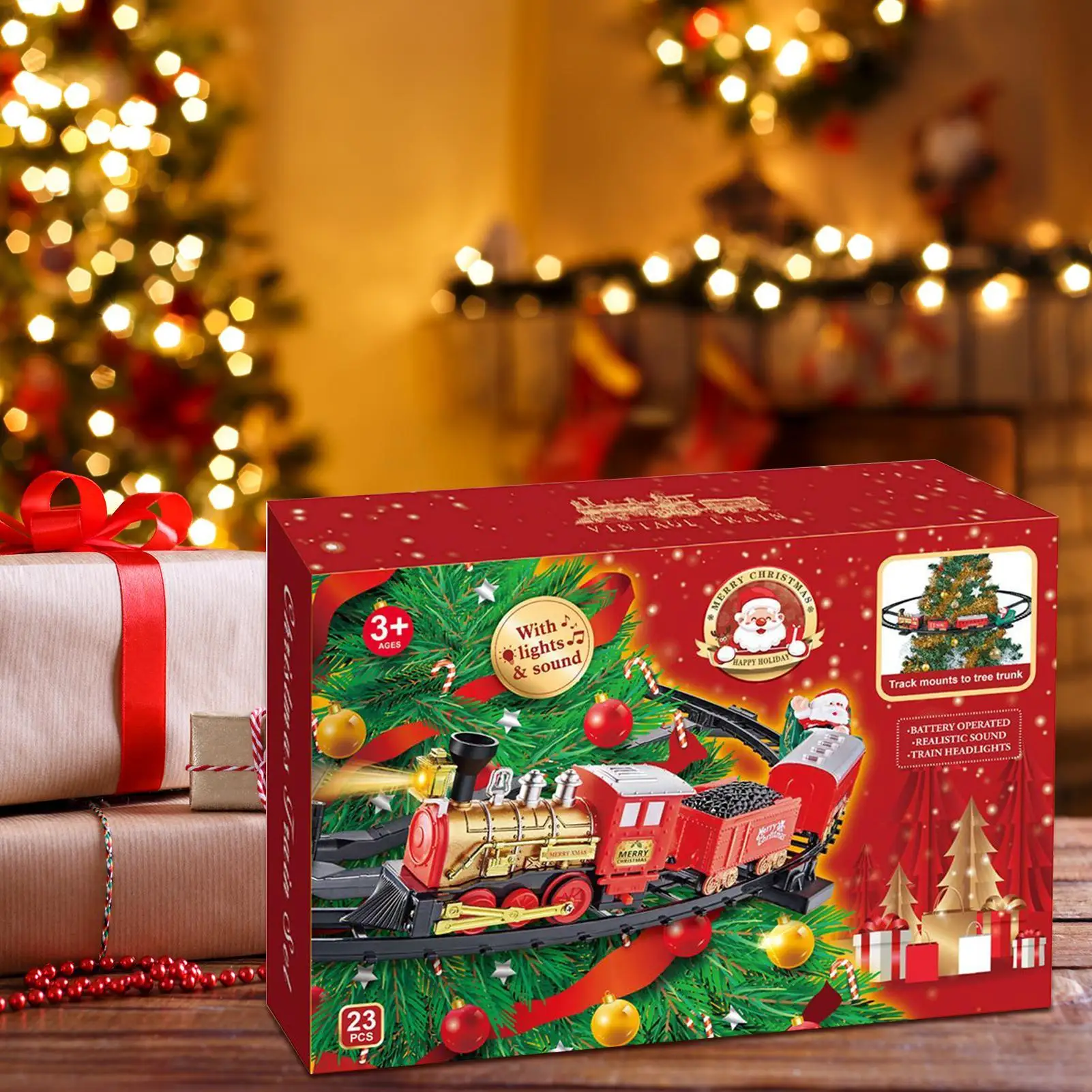 Tren eléctrico ensamblado Diy con sonido ligero, decoración del hogar, árbol de Navidad, motor musical, juego de tren para sala de estar, dormitorio, sala de juegos