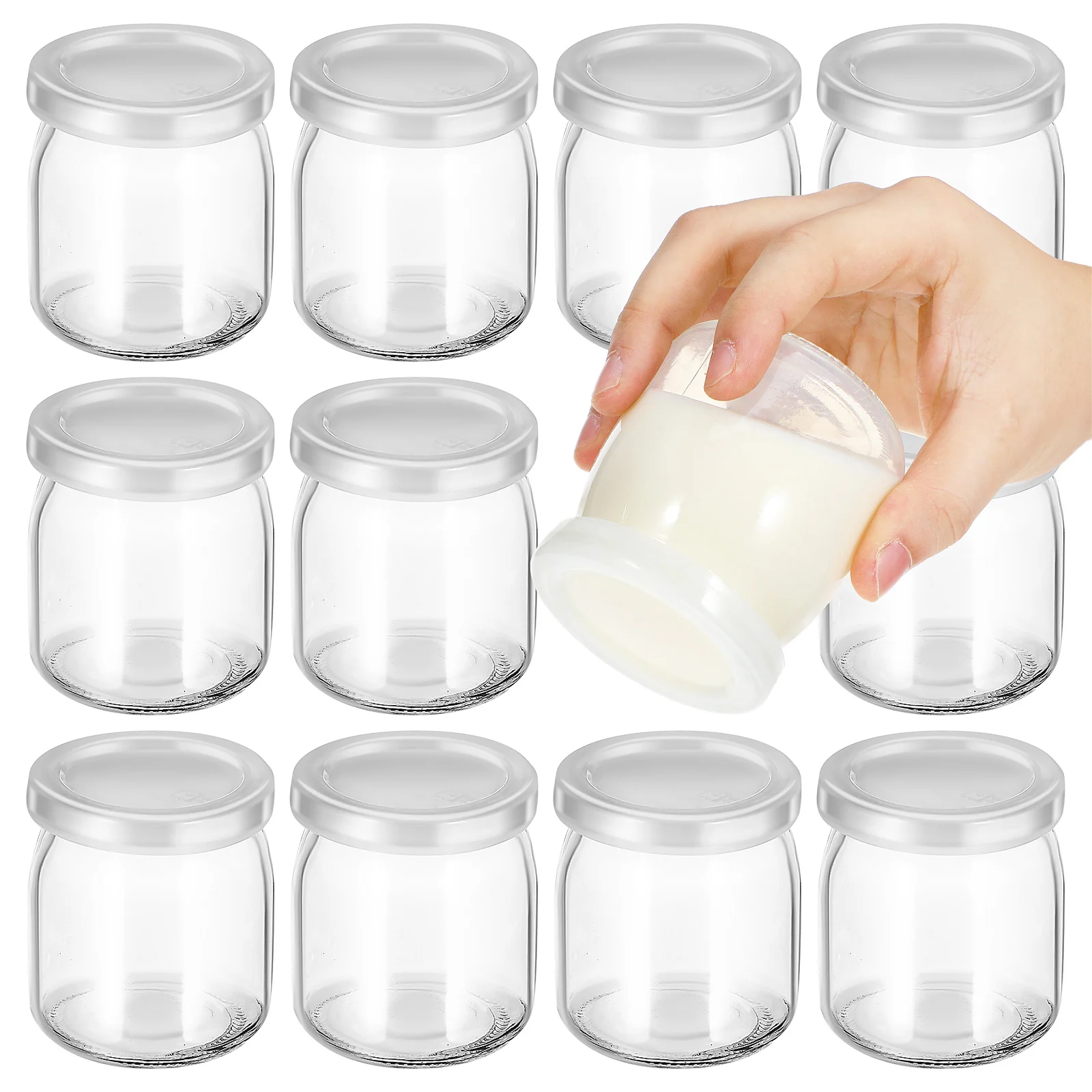 

12 Pcs Glass Pudding Cups Yogurt Containers with Lids Clear Jars Food Baking Dessert